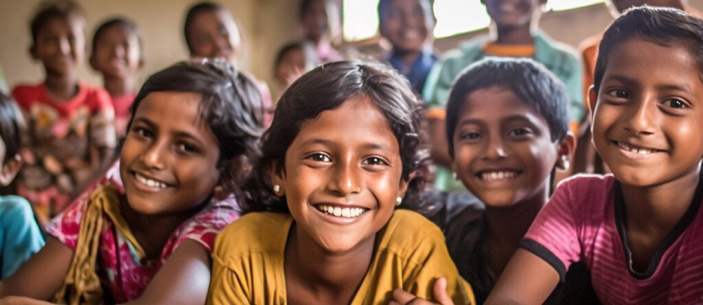Lachende kinderen uit India.