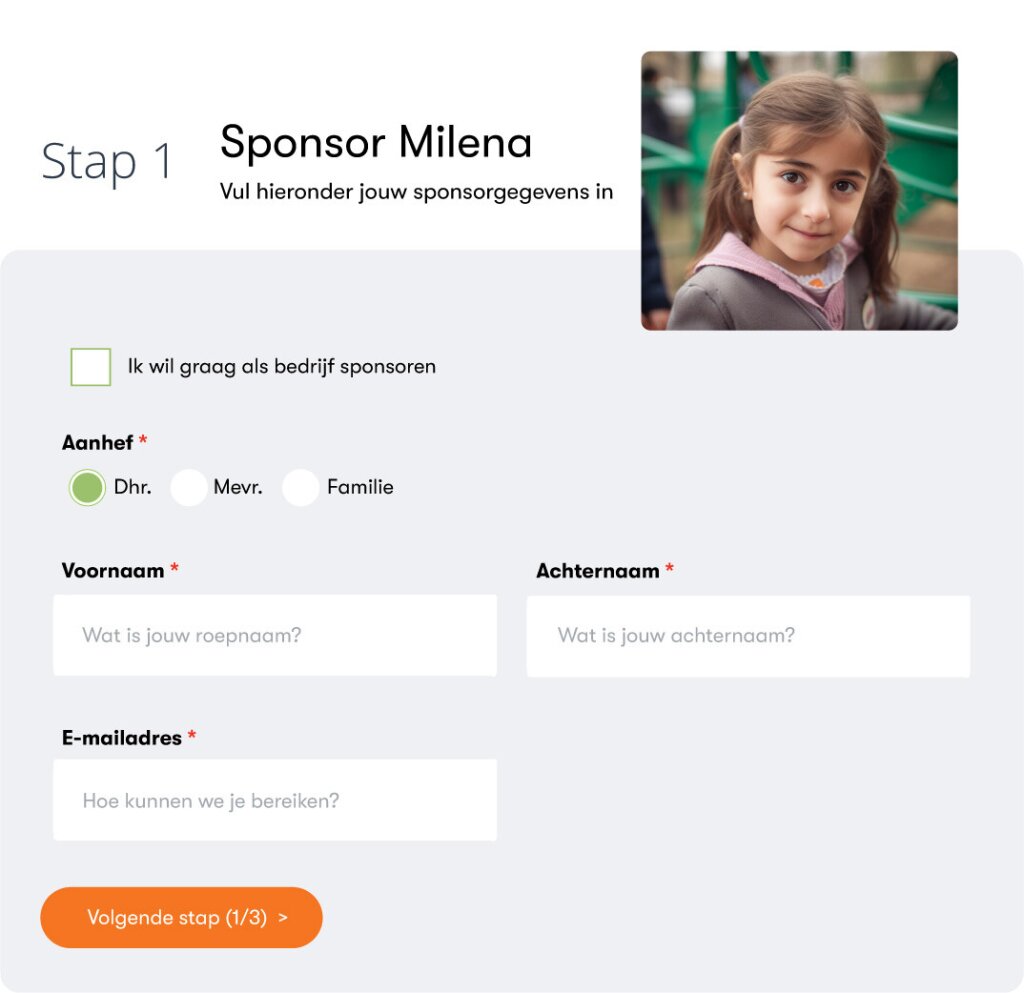 Nofam kindsponsoring platform sponsorregistratieformulier.